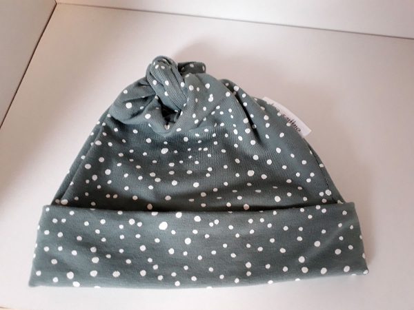 Mutsje met dubbele knoop - oud groen gestippeld - Afbeelding 4