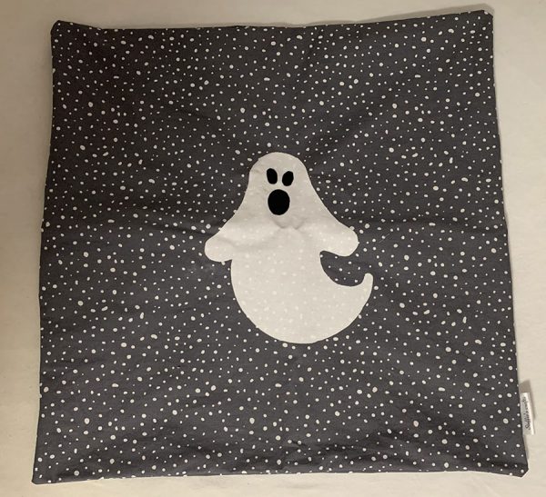 Kussen Halloween grijs met stip en spook