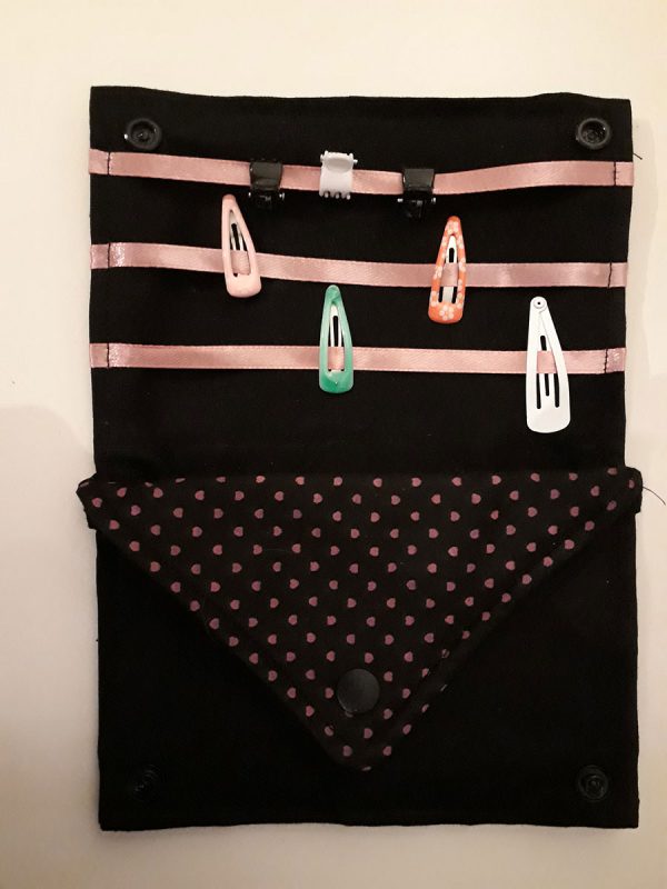 Haaraccessoires opbergetui zwart met roze