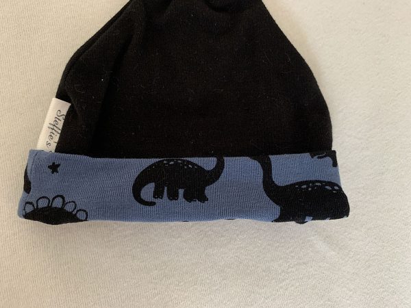 Nicu couveusemutsje zwart dino met strik - Afbeelding 2