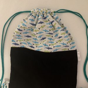 Tas met trektouwtjes zwart met visjes