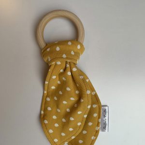 Bijtring konijnenoren okergeel druppel wit