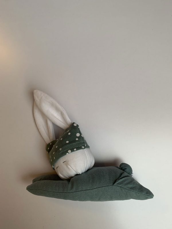 Knuffelkonijn liggend oud groen uni oud groen stip wit - Afbeelding 2