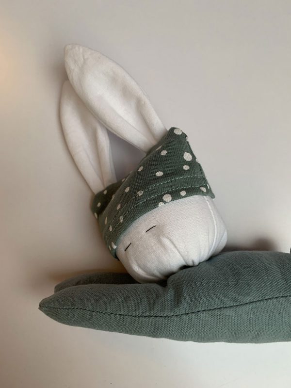 Knuffelkonijn liggend oud groen uni oud groen stip wit - Afbeelding 3