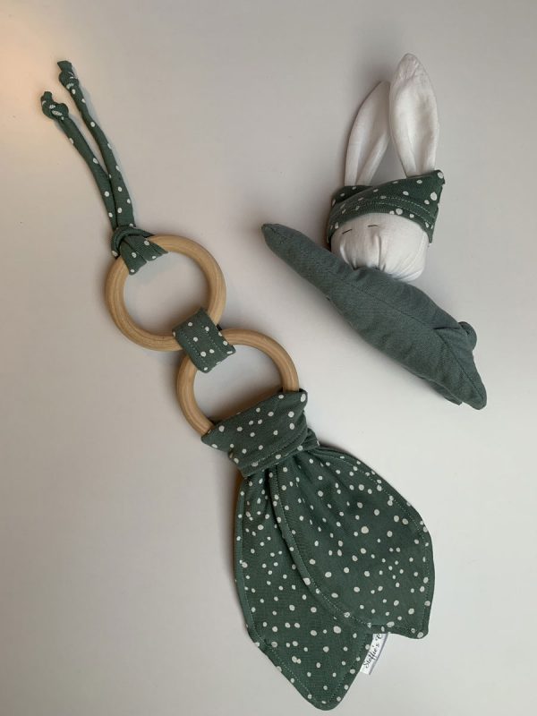 Knuffelkonijn liggend oud groen uni oud groen stip wit - Afbeelding 4
