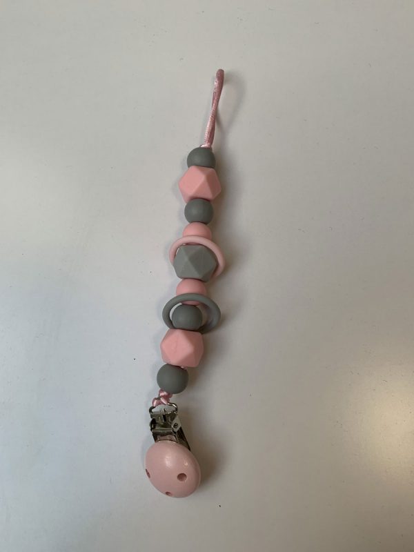 Speenkoord kralen - licht roze licht grijs