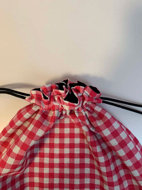Tas met trektouwtjes zwart met boerenbont - Afbeelding 2