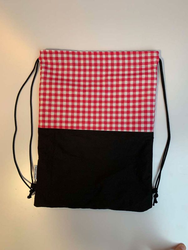 Tas met trektouwtjes zwart met boerenbont