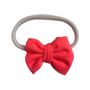 Haarband smal wit met strik effen neon roze