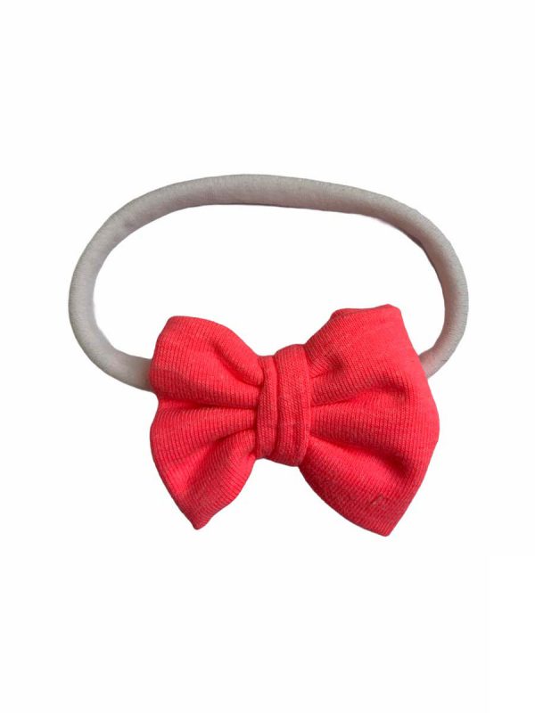 Haarband smal wit met strik effen neon roze