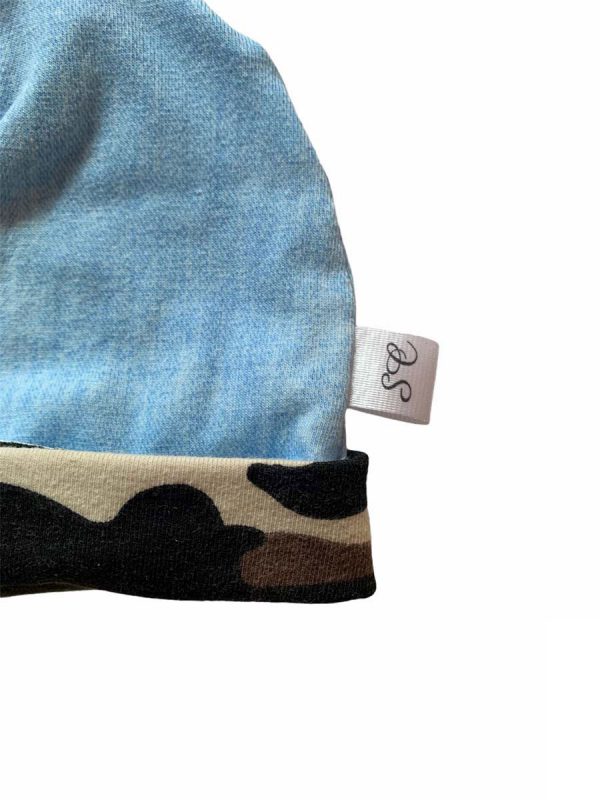 Babymuts met knoop uni jeans camouflage - Afbeelding 3