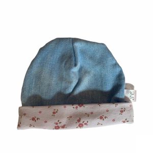Muts uni jeans bloemetjes