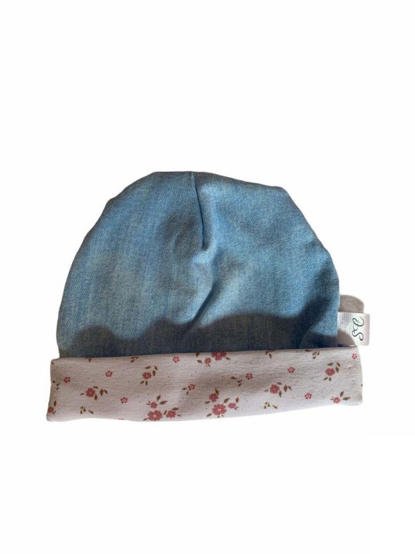 Muts uni jeans bloemetjes