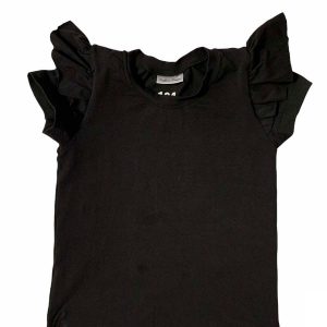Shirt met ruffle korte mouw uni zwart