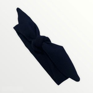 Knoophaarband met strik uni donker blauw