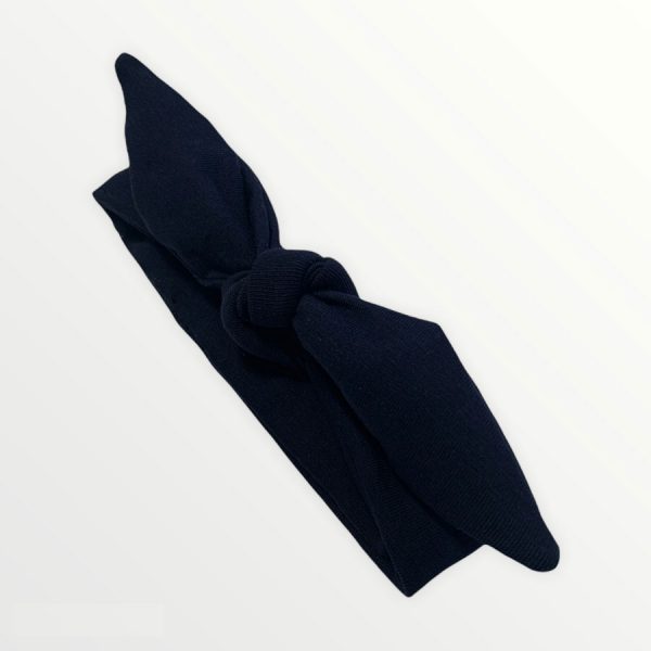 Knoophaarband met strik uni donker blauw