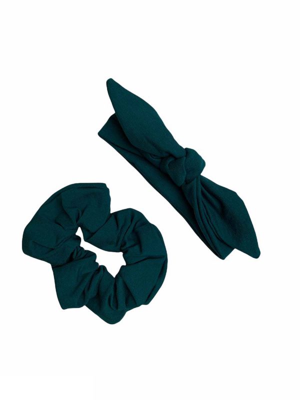 Knoophaarband met strik uni dusty green - Afbeelding 3