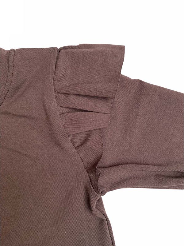 Shirt lange mouw ruffle uni donker bruin - Afbeelding 2