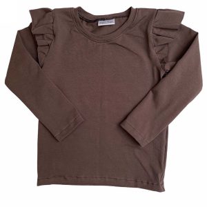 Shirt lange mouw ruffle uni donker bruin