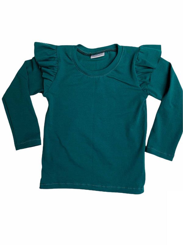 Shirt lange mouw ruffle uni dusty green