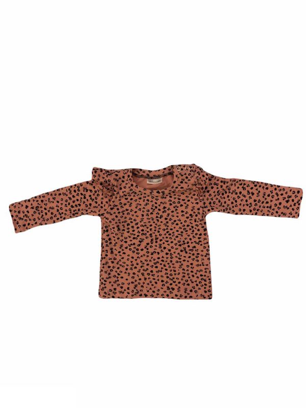 Shirt lange mouw ruffle oudroze panterprint - Afbeelding 3