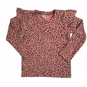 Shirt lange mouw ruffle oudroze panterprint