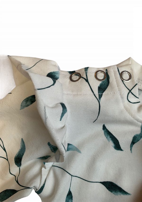 Sweater lange mouw ruffles wit takjes dusty green - Afbeelding 2