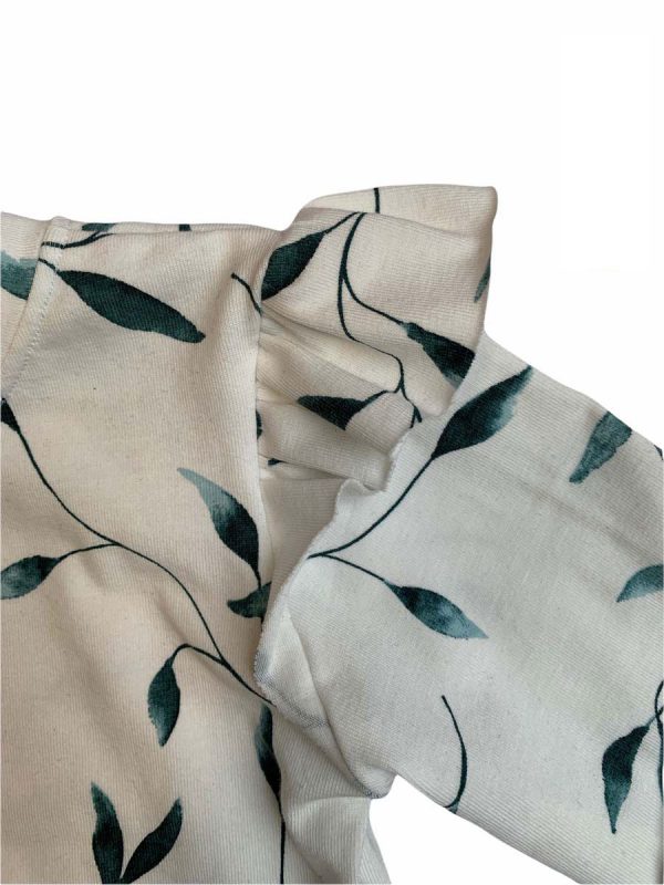 Sweater lange mouw ruffles wit takjes dusty green - Afbeelding 3