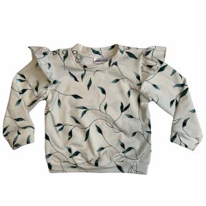 Sweater lange mouw ruffles wit takjes dusty green
