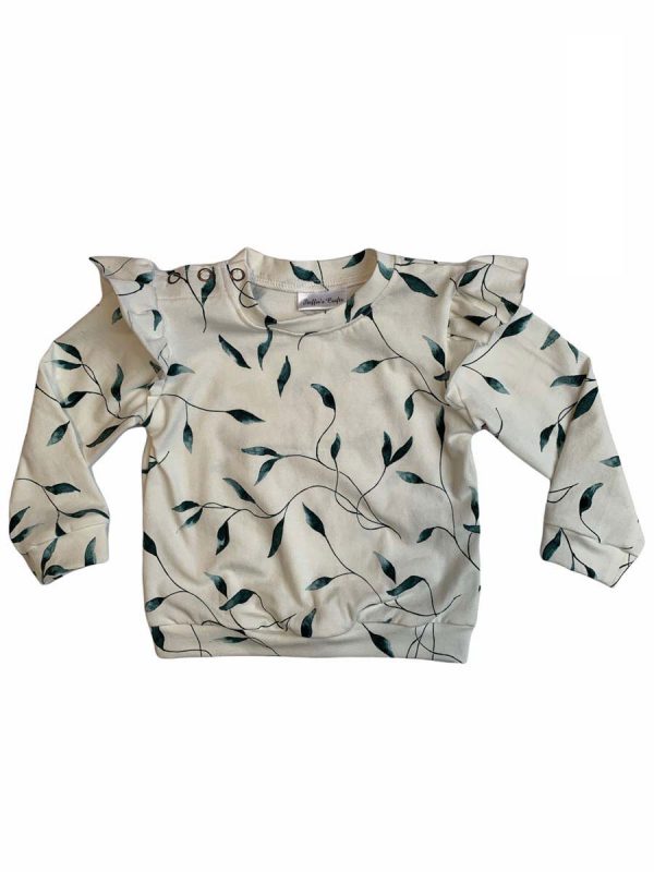 Sweater lange mouw ruffles wit takjes dusty green