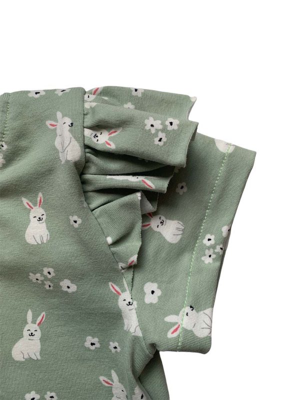 Shirt met ruffle korte mouw oud groen konijntjes - Afbeelding 2