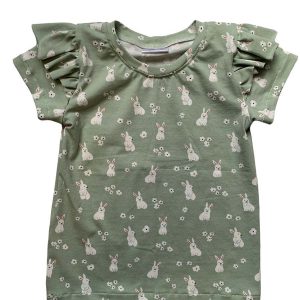 Shirt met ruffle korte mouw oud groen konijntjes