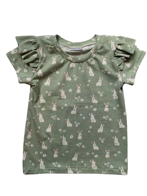 Shirt met ruffle korte mouw oud groen konijntjes