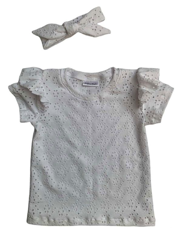 Shirt met ruffle korte mouw effen wit broderie - Afbeelding 4