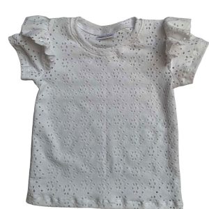 Shirt met ruffle korte mouw effen wit broderie
