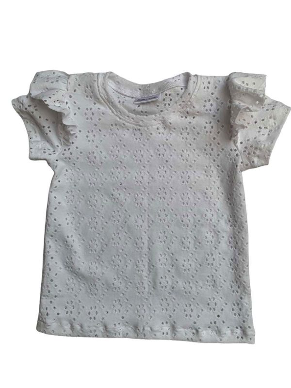 Shirt met ruffle korte mouw effen wit broderie