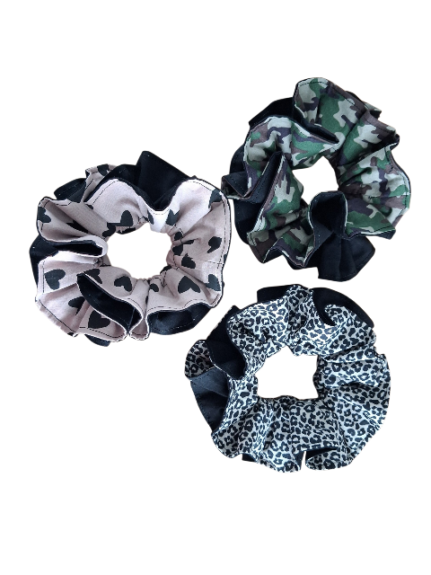 Scrunchy omkeerbaar camouflage effen zwart - Afbeelding 3