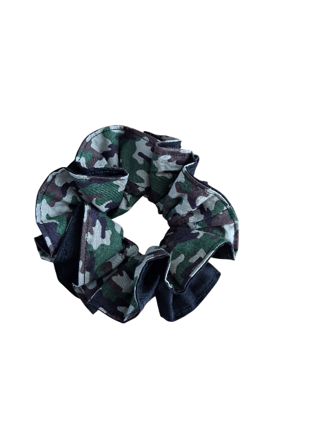 Scrunchy omkeerbaar camouflage effen zwart