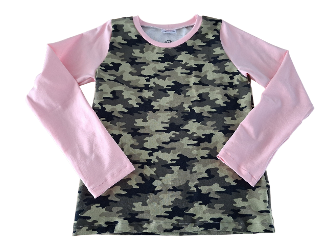 Shirt lange mouw licht roze en camouflage romp